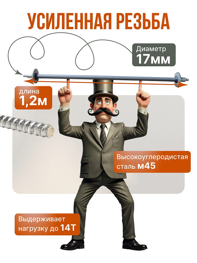 Винт стяжной для опалубки Промышленник горячекатаный 1,2 м упаковка 10 шт. фото 3