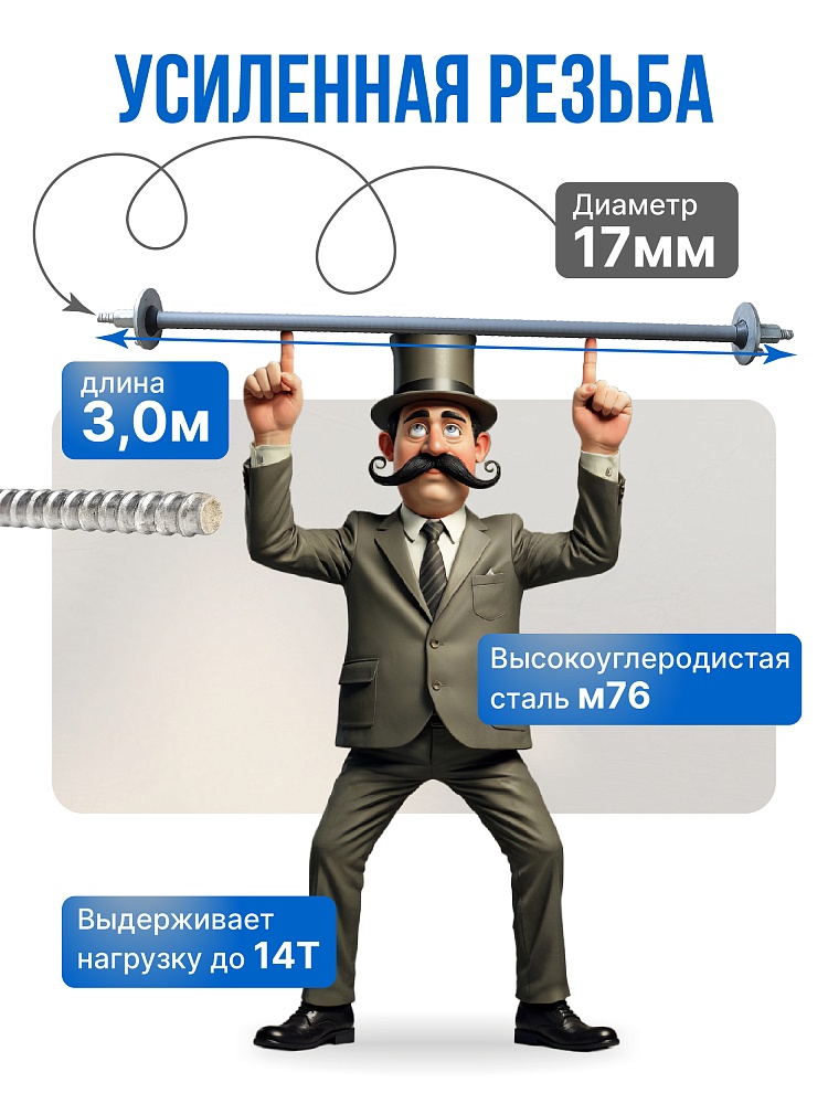 Винт стяжной для опалубки Промышленник холоднокатаный 3,0 м упаковка 10 шт. фото 3
