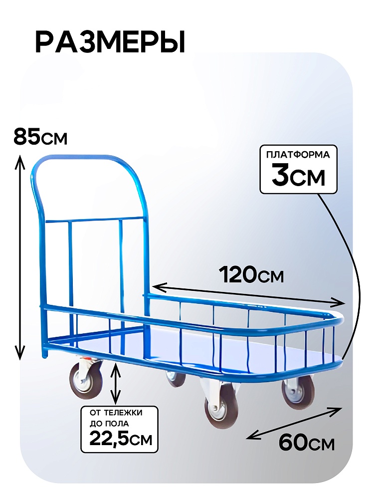 Платформенная тележка Промышленник 1200х600 ПБМ-6.12 160 мм с бортиком фото 2